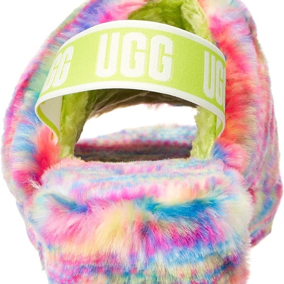 NEW UGG Fluff Yeah Pixelate YOUTH KIDS Multicolor PIXELATE NIB SLIPPER - Picture 2 of 7